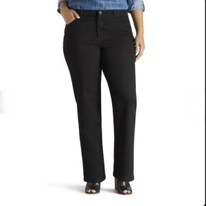 Lee Jeans Womens Plus 16W Black Instantly Relaxed Fit Slim‎ Straight Leg Stretch